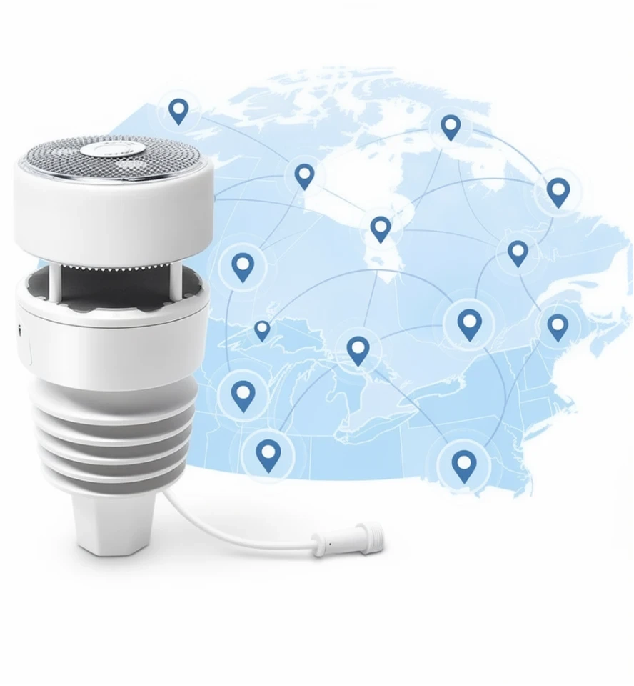 Illustration fournie de Spot Network : une station météo devant une carte du Canada.